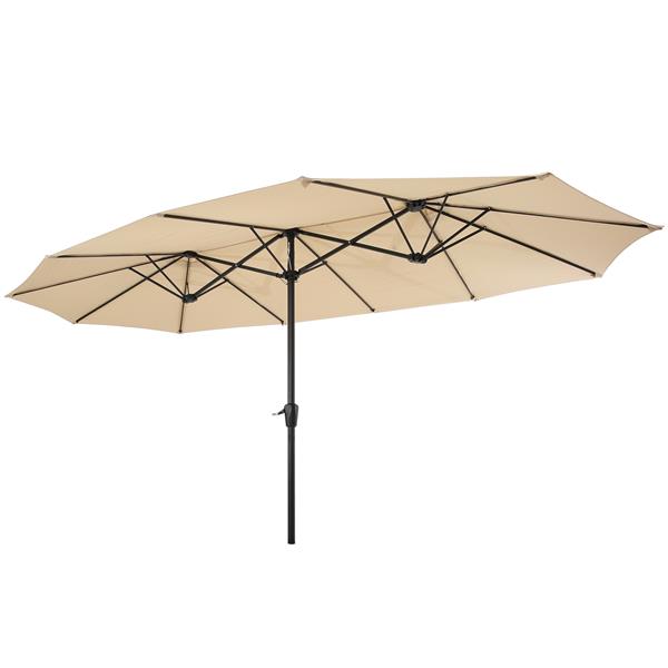 15x9 英尺大型双面矩形户外双露台市场遮阳伞带曲柄-棕褐色-9