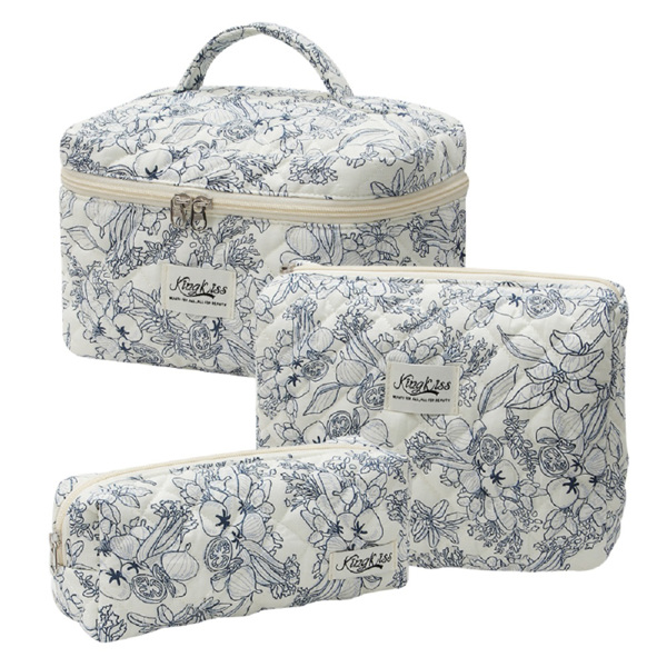 女士化妆袋（3件套）可爱的花卉化妆包，组织储物化妆包，旅行洗漱袋，手提包钱包-1