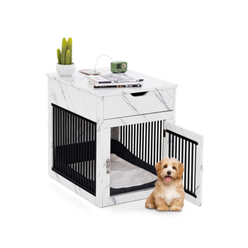 白色狗屋，带抽屉和有线无线充电，边桌，床头柜，（amazon shipping-发货，WALMART禁止销售）