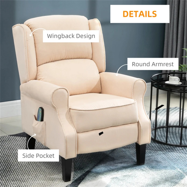 奶油白色躺椅。带振动按摩，热，推背的翼背单人沙发（amazon shipping-发货，WALMART禁止销售）-6