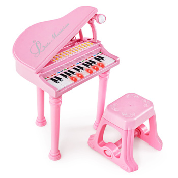 粉色儿童钢琴31键儿童钢琴键盘与凳子和钢琴盖