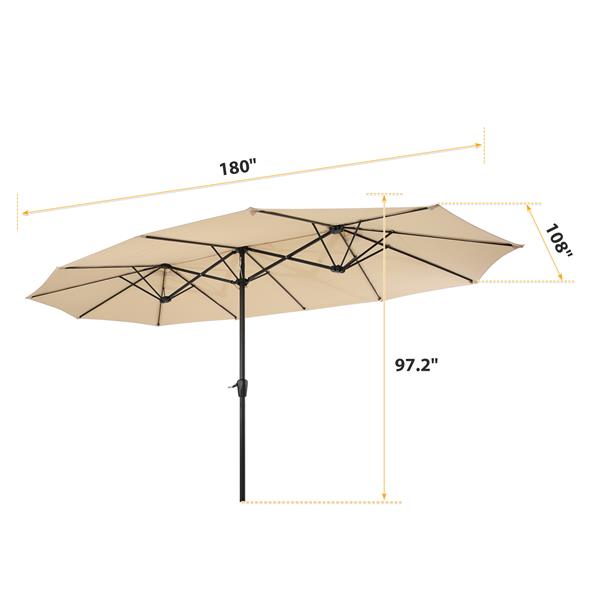 15x9 英尺大型双面矩形户外双露台市场遮阳伞带曲柄-棕褐色-3