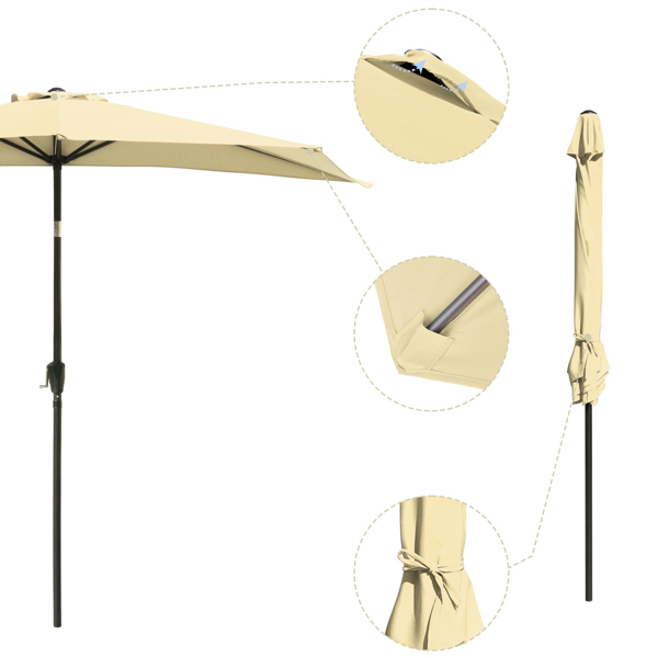 10 ft 半圆户外天井市场墙伞（带倾斜按钮），户外天井半伞倾斜系统金属框架遮阳伞-4