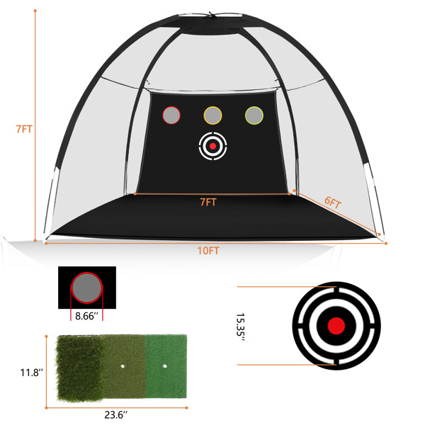 11mm玻纤杆 10*7ft 黑色 高尔夫球网 3标靶 含草皮球垫-3