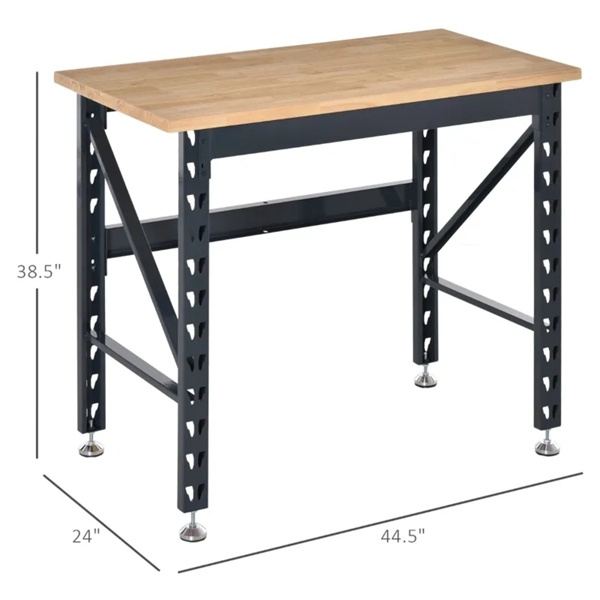45“车库工作台，可调节脚垫和木制桌面工具桌-9