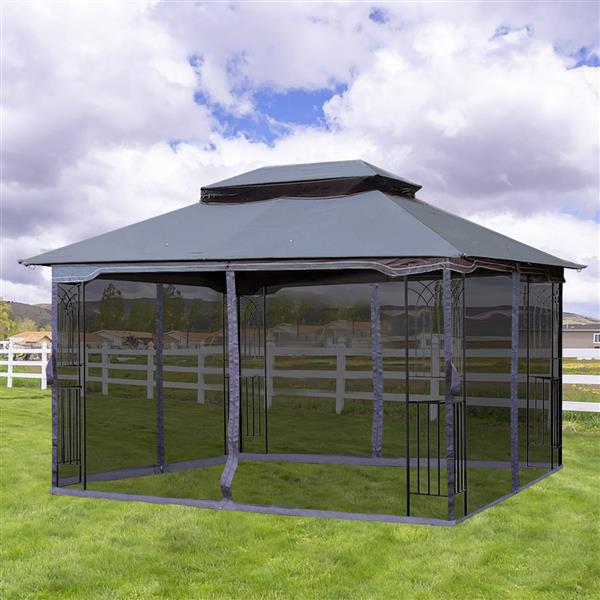 13x10 户外露台凉亭天篷帐篷，带通风双顶和蚊帐（四面可拆卸网状屏幕），适用于草坪、花园、后院和甲板，灰色顶部-5