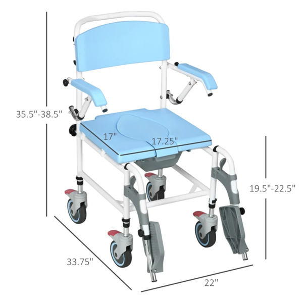 浴室轮椅，马桶轮椅，4脚轮滚动淋浴轮椅（amazon shipping-发货，WALMART禁止销售）-8