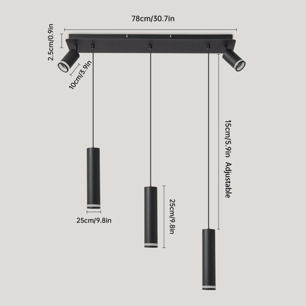 Angelina 5-Light Cylinder Kitchen Island吊坠[无灯泡][周末无法发货，请谨慎下单]-6