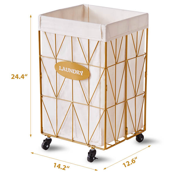 Wimarsbon Laundry Baskets,Collapsible Laundry Basket with Wheels,Removable Lined for Easy Cleaning Storage Basket,Sturdy Metal Frame for Clothes Storage for Living Room (65L-LC-Gold)-2