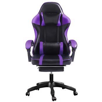 带脚踏板的人体工学游戏椅，适合体重较重人士使用的舒适电脑椅，可调节腰靠背办公椅，带 360° 旋转座椅，成人用 PU 皮革游戏椅，紫色