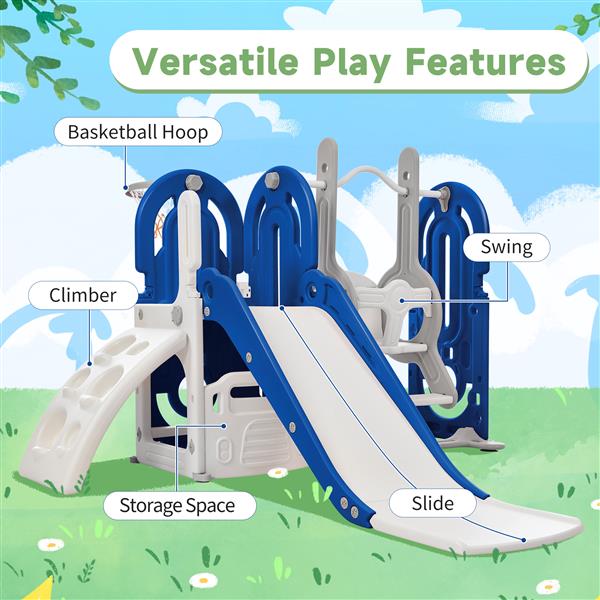 幼儿滑梯和秋千套装 5 合 1，儿童游乐场攀爬滑梯玩具套装带篮球架独立组合适合婴儿室内和室外-5