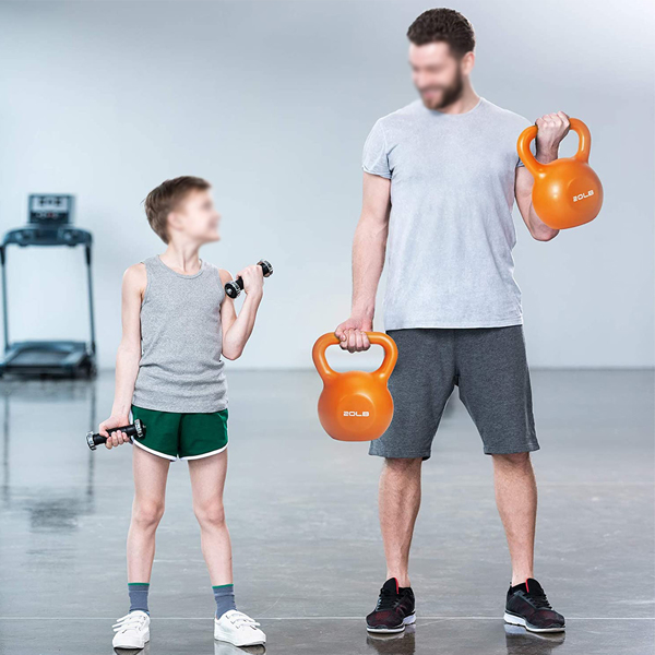 壶铃，力量训练壶铃重量组，乙烯基涂层壶铃为家庭健身房锻炼举重设备，舒适的抓地力宽处理重量20磅-7