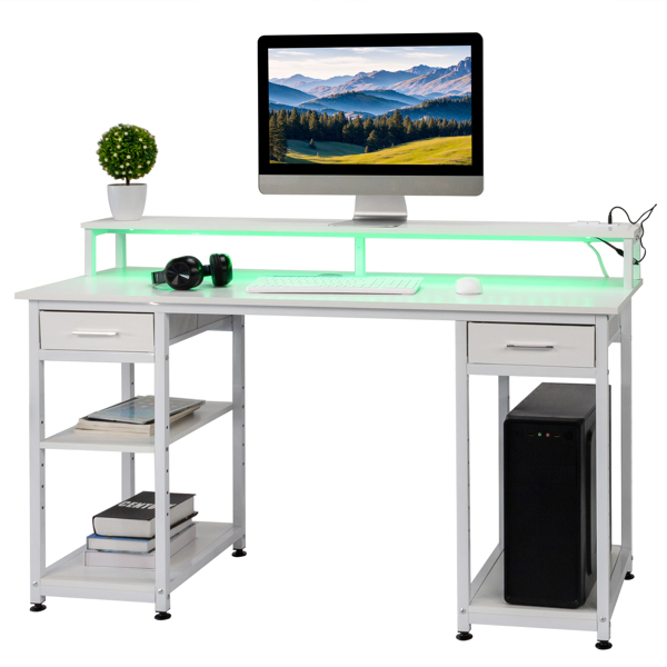  白色木纹 刨花板 带无纺布抽 140*50*86cm 多层架 电脑桌 带电插座2个USB 2个电源接口 N001-19