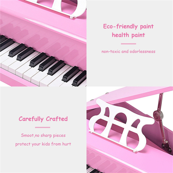 粉色儿童钢琴30键键盘玩具与长凳钢琴盖和音乐架（amazon shipping-发货，WALMART禁止销售）-7