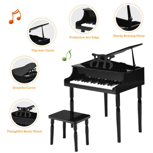 黑色儿童钢琴30键木玩具儿童大钢琴与长凳和音乐架（amazon shipping-发货，WALMART禁止销售）-5
