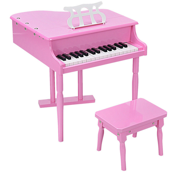 粉色儿童钢琴30键键盘玩具与长凳钢琴盖和音乐架（amazon shipping-发货，WALMART禁止销售）-4