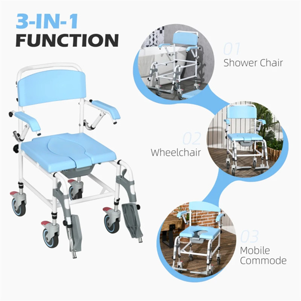 浴室轮椅，马桶轮椅，4脚轮滚动淋浴轮椅（amazon shipping-发货，WALMART禁止销售）-4