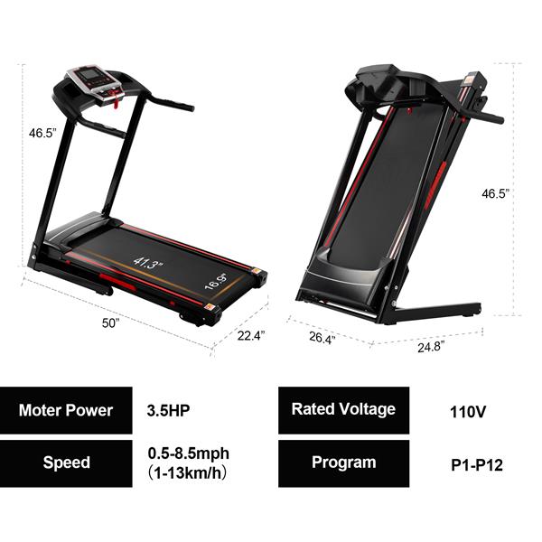 家用折叠跑步机 - 3.5HP 便携式可折叠带倾斜度，电动跑步机，用于跑步、散步、慢跑锻炼，配有 12 个预设程序，室内锻炼训练空间节省公寓，APP-9