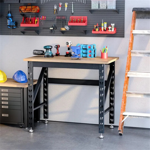 45“车库工作台，可调节脚垫和木制桌面工具桌-2