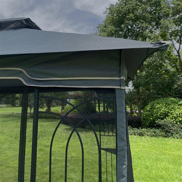 13x10 户外露台凉亭天篷帐篷，带通风双顶和蚊帐（四面可拆卸网状屏幕），适用于草坪、花园、后院和甲板，灰色顶部-11