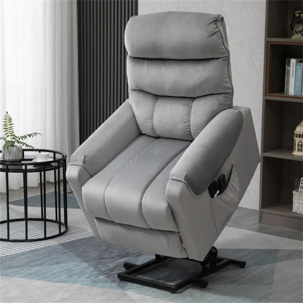 灰色天鹅绒躺椅，动力升降椅，振动按摩，遥控-2