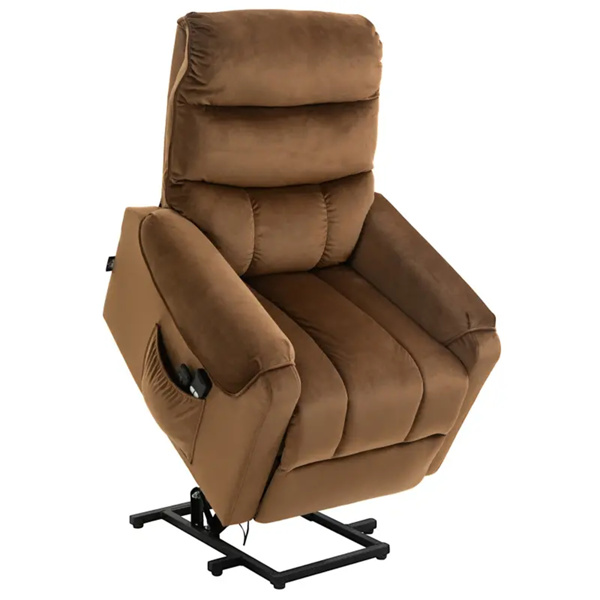 棕色灰色天鹅绒躺椅，动力升降椅，振动按摩，遥控-3