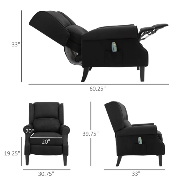 黑色按摩躺椅。带振动按摩，热，推背的翼背单人沙发（amazon shipping-发货，WALMART禁止销售）-2