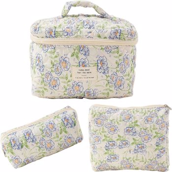女士化妆袋（3件套）可爱的花卉化妆包，组织储物化妆包，旅行洗漱袋，手提包钱包