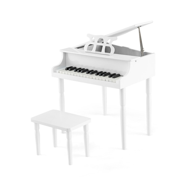 白色儿童钢琴30键木玩具儿童大钢琴与长凳和音乐架（amazon shipping-发货，WALMART禁止销售）-1