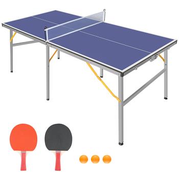6 英尺中型乒乓球桌可折叠便携式乒乓球桌套装，适用于室内和室外游戏，配有网、2 个乒乓球拍和 3 个球