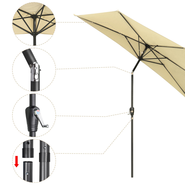 10 ft 半圆户外天井市场墙伞（带倾斜按钮），户外天井半伞倾斜系统金属框架遮阳伞-3