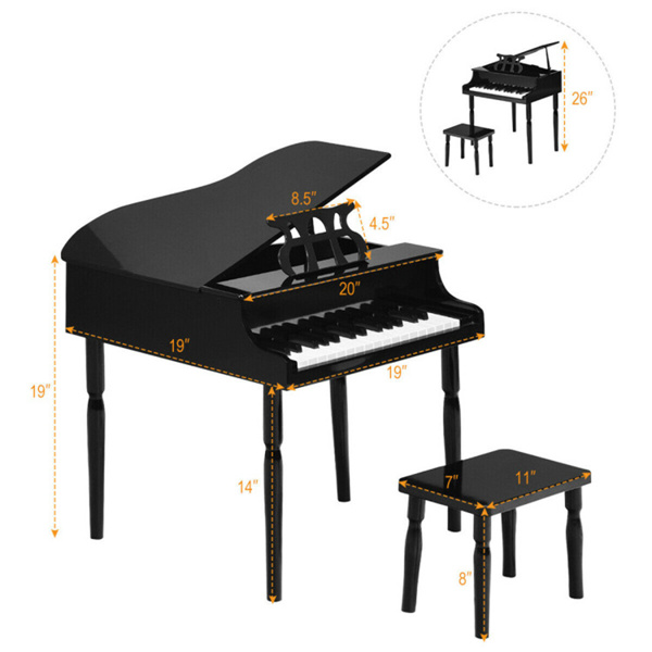 黑色儿童钢琴30键木玩具儿童大钢琴与长凳和音乐架（amazon shipping-发货，WALMART禁止销售）-2