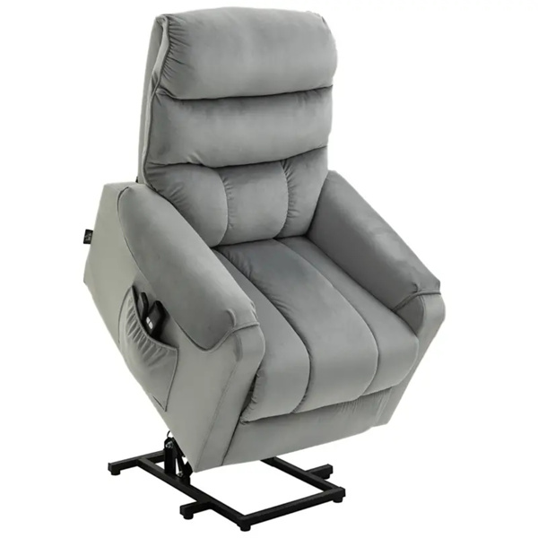 灰色天鹅绒躺椅，动力升降椅，振动按摩，遥控-1