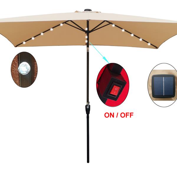 10 x 6.5t 矩形露台太阳能 LED 照明户外市场遮阳伞，带曲柄和按钮倾斜，适用于花园遮阳游泳池-3