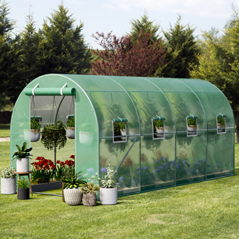 户外温室 15x7x7FT 升级版大型温室（适用于绿色花园植物）/ 重型镀锌钢架便携式步入式隧道帐篷