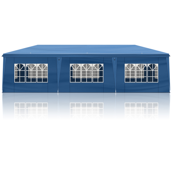 10*30ft 蓝色 8片面-6个窗2个门 折叠棚 牛津布 白色喷塑框架 配8个沙袋 配拖轮包-1