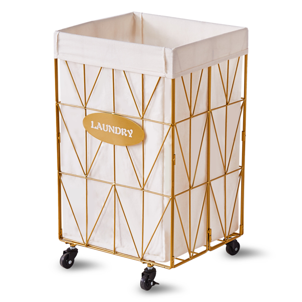 Wimarsbon Laundry Baskets,Collapsible Laundry Basket with Wheels,Removable Lined for Easy Cleaning Storage Basket,Sturdy Metal Frame for Clothes Storage for Living Room (65L-LC-Gold)-1