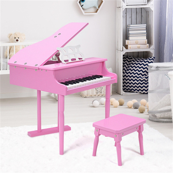 粉色儿童钢琴30键键盘玩具与长凳钢琴盖和音乐架（amazon shipping-发货，WALMART禁止销售）-8