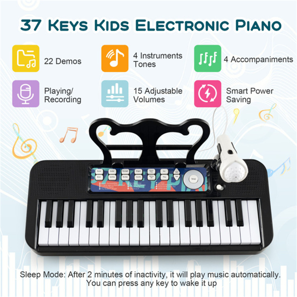 儿童钢琴，键盘37键儿童玩具键盘钢琴与麦克风 黑色（amazon shipping-发货，WALMART禁止销售）-7