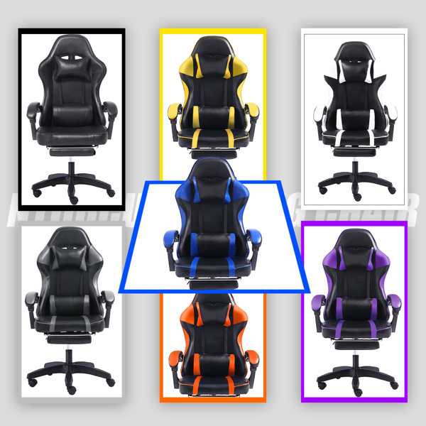 带脚踏板的人体工学游戏椅，适合体重较重人士使用的舒适电脑椅，可调节腰靠背办公椅，带 360° 旋转座椅，成人用 PU 皮革游戏椅，紫色-8