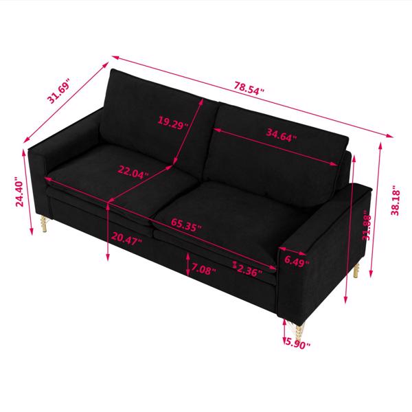 黑色，绒布室内双人沙发，金属脚，199.5*80.5*97cm-7