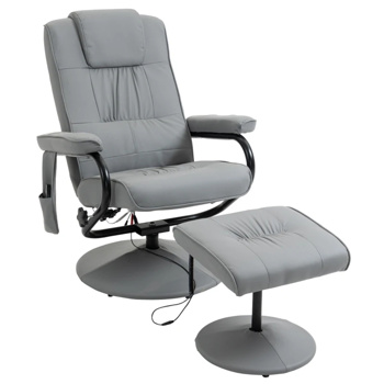 灰色带脚凳按摩椅，遥控振动按摩躺椅，客厅椅