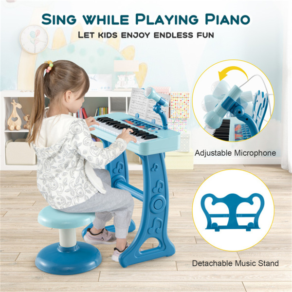 儿童钢琴，键盘37键儿童玩具键盘钢琴与麦克风蓝色（amazon shipping-发货，WALMART禁止销售）-6