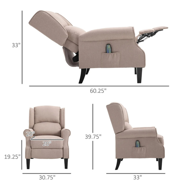 米色躺椅。带振动按摩，热，推背的翼背单人沙发（amazon shipping-发货，WALMART禁止销售）-3