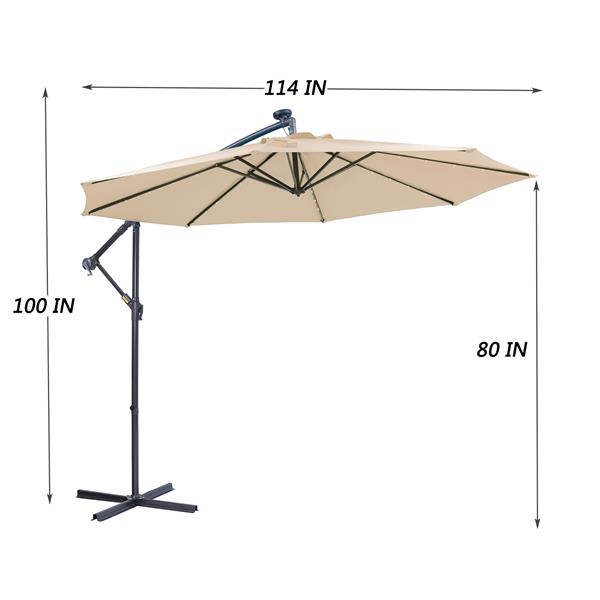 10 英尺太阳能 LED 露台户外遮阳伞悬挂式悬臂遮阳伞偏置遮阳伞易于打开调节带 32 个 LED 灯 - 棕褐色-7