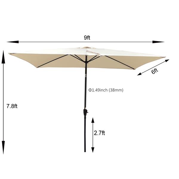6 x 9 英尺露台伞户外防水伞带曲柄和按钮倾斜无挡板适用于花园后院泳池游泳池市场-12