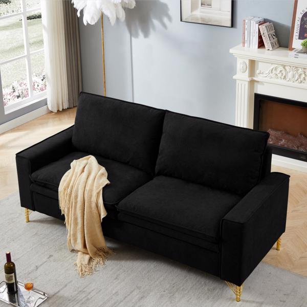 黑色，绒布室内双人沙发，金属脚，199.5*80.5*97cm-2