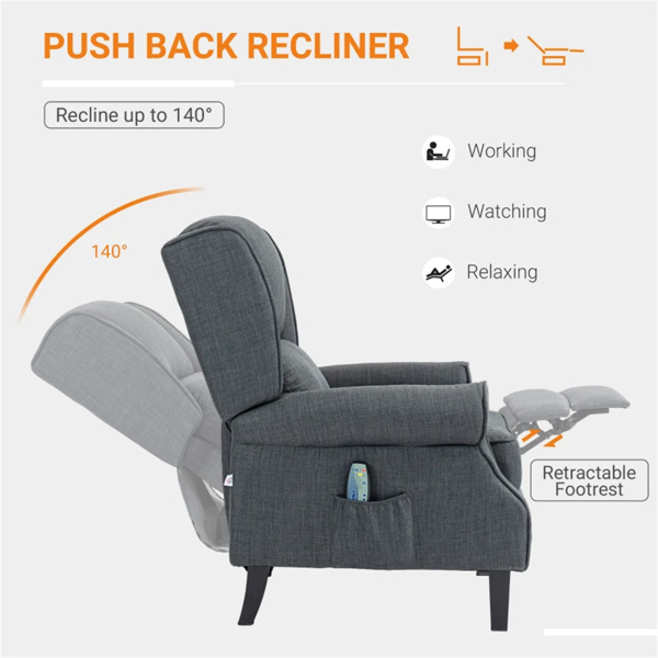 炭灰色按摩躺椅。带振动按摩，热，推背的翼背单人沙发（amazon shipping-发货，WALMART禁止销售）-2