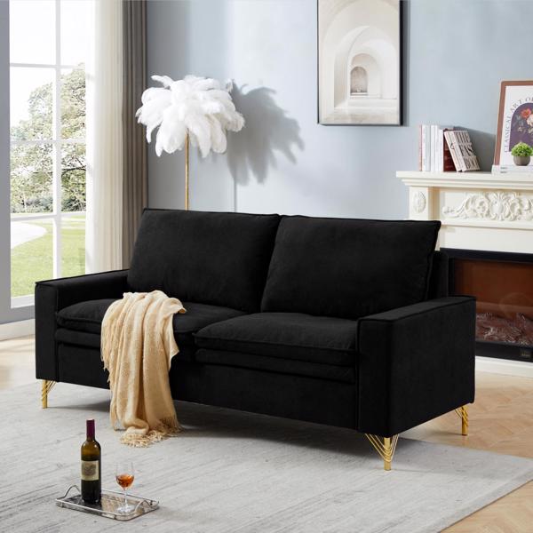 黑色，绒布室内双人沙发，金属脚，199.5*80.5*97cm-3