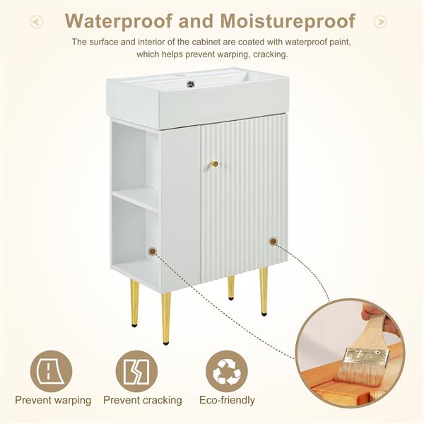 21.6 英寸白色浴室盥洗台、组合柜、浴室储物柜、单个陶瓷水槽、左侧储物柜-7